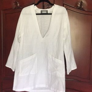 REFORMATION DEEP V MINI LINEN DRESS